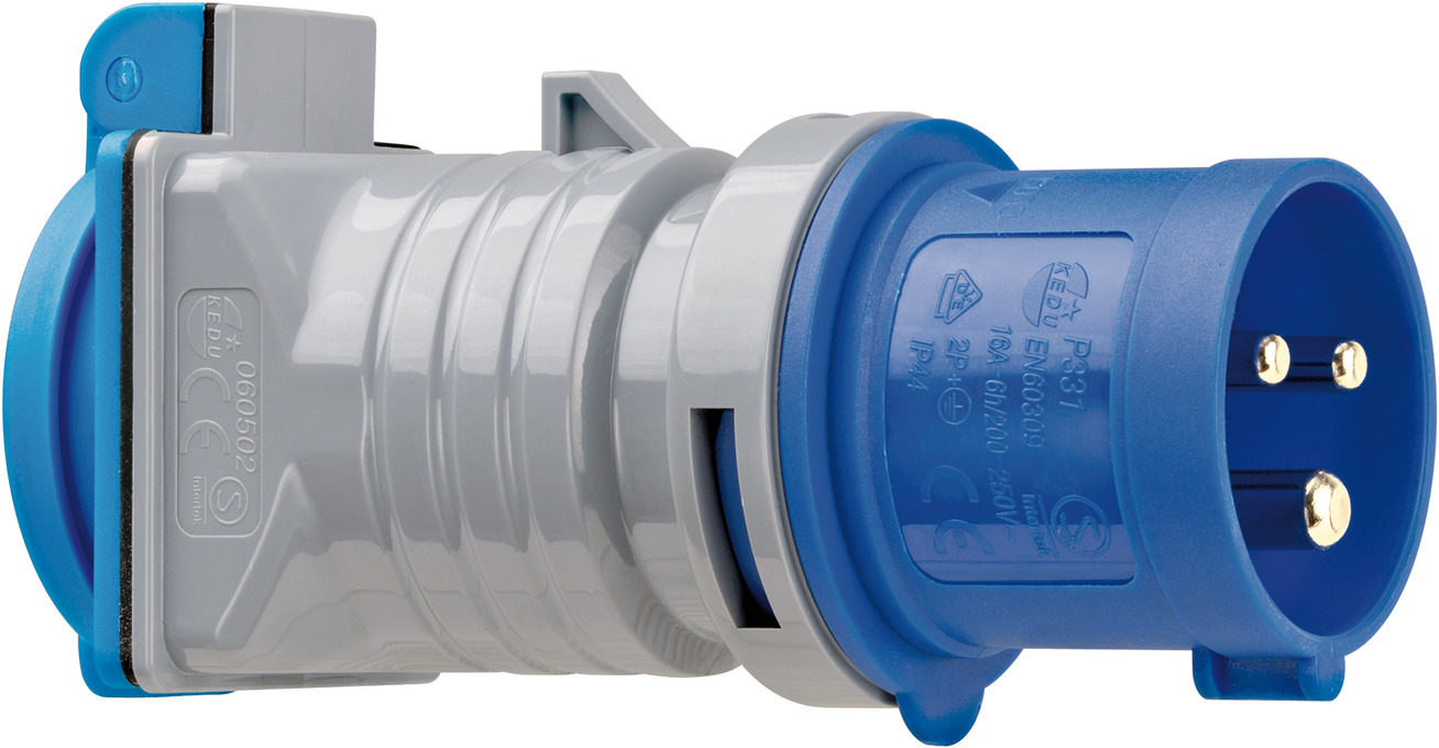 Adaptateur CEE P17 bleu à clapet 2P + T 16A KENT MARINE EC103