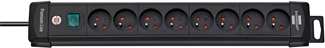 Multiprise avec interrupteur, c/âble 3m H05VV-F 3G1,5, Noir Fabrication Fran/çaise Brennenstuhl Multiprise electrique Premium Plus 8 Prises