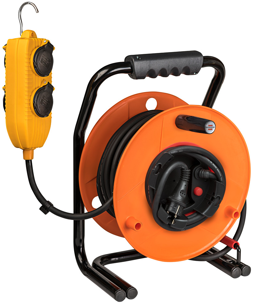 Brennenstuhl 1188380301 Enrouleur Garant G IP44 38 Noir 2 m avec 3 raccords en Caoutchouc câble RN de 40 m, boîte de Distribution avec Dispositif de Suspension 
