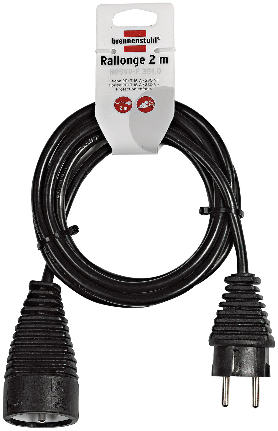 Rallonge électrique 2m H05VV-F 3G1,0 noir